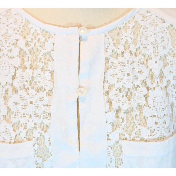 REBECCA TAYLOR Cream Sheer Lace Silk Long Sleeve Popover Blouse Top Size 8 - Picture 5 of 10
